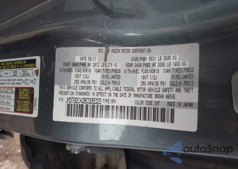 2011 Mazda Cx-9 Touring из США, поврежденный, VIN JM3TB2CA0B0325023